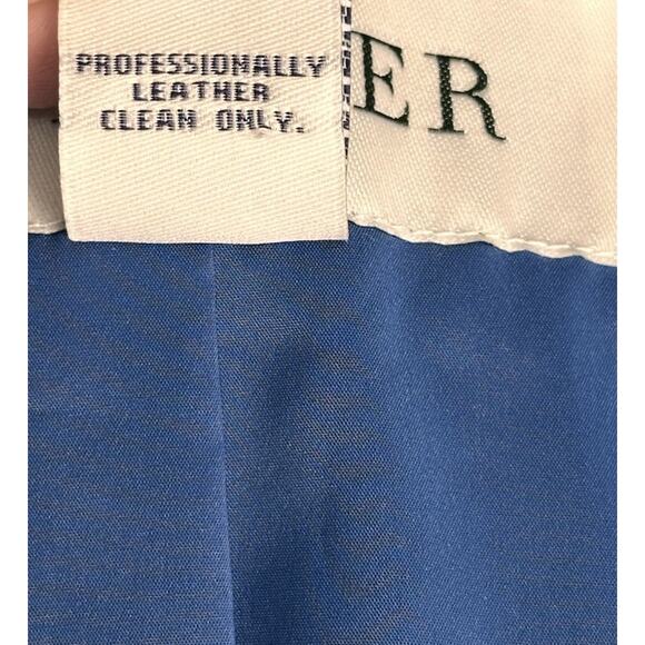 Vtg Y2K Bright Blue Genuine Leather Blazer Jacket Women's Sz 10 2 Button Peplum - Picture 12 of 16